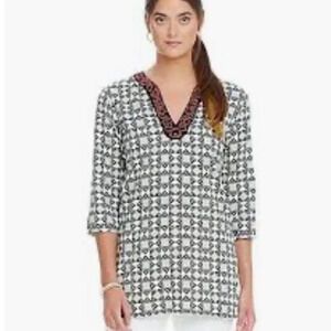 Sigrid Olsen Cotton Beaded Print Tunic Top Size S NWT